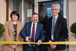 Health Minister Robin Swann pictured at the opening of the newly renovated Toome Surgery with Dr Amanda Watterson and Dr Adrian Johnston