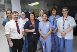 Health Minister Robin Swann with staff from the PACU, Craigavon Area Hospital