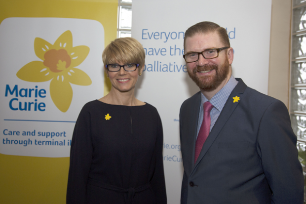 Minister Simon Hamilton and Joan McEwan pictured at Marie Curie 'Policy Hack'