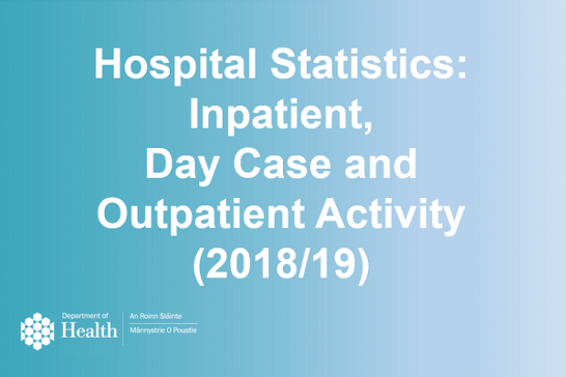 Image with writing "Hospital Statistics:  Inpatient,  Day Case and  Outpatient Activity  (2018/19)"