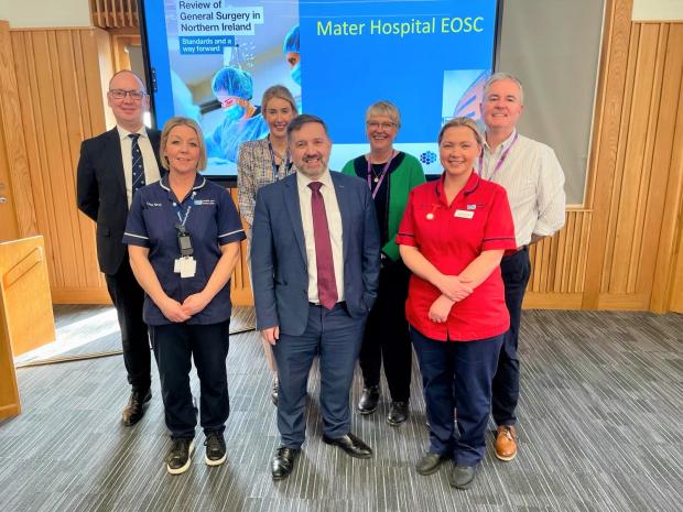 Heath Minister Robin Swann with EOSC team at Mater Hospital