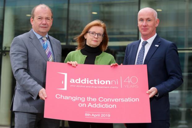 Pictured - NI Chief Medical Officer Dr Michael McBride, Penny McCanny Anyone's Child: Families for Safer Drug Control and Alex Bunting Director Addiction NI