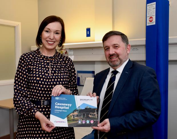 Jennifer Welsh, Chief Executive of the Northern Trust pictured with Health Minister Robin Swann at the newly opened Causeway Hospital Ambulatory Unit