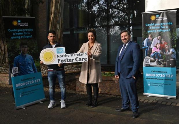Pictured launching the campaign with Health Minster Robin Swann are Najibullah, now 18 who arrived in Northern Ireland in September 2019 and foster carer Lynsay Lynch