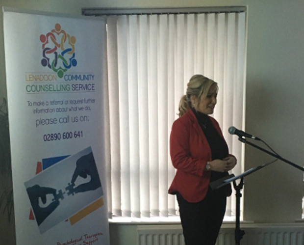 Michelle O'Neill addresses Lenadoon Counselling Service