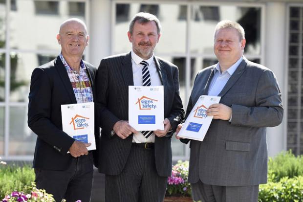 Pictured at today’s launch are, left to right: Dr Andrew Turnell, Principal Architect of Signs of Safety, Richard Pengelly, Permanent Secretary, Department of Health and Sean Holland, Deputy Secretary and Chief Social Worker NI