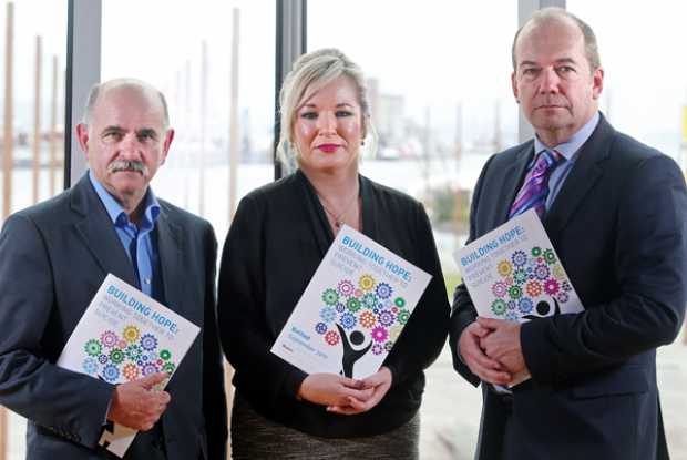 Dr Eddie Rooney, PHA - Health Minister Michelle O'Neill and Dr Michael McBride CMO