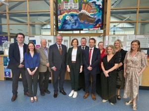 Health Minister Mike Nesbitt and Jennifer Welsh, Chief Executive of the Belfast Trust with the multidisciplinary team hosting a spinal Mega Clinic for over 120 patients at Musgrave Park Hospital today.