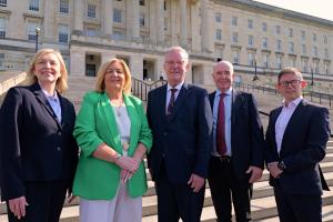 Pictured are L-R Cathy Harrison, Chief Pharmaceutical Officer DoH, Jacinta Linden, Co-Director of Together for Families, Health Minister Mike Nesbitt, Paul Sweeney, Chair of the Northern Ireland Committee, The National Lottery Community Fund and Peter Toogood, Deputy Secretary, Social Care and Public Health Policy Group DoH.