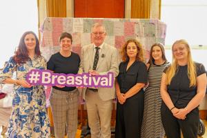 Pictured left to right: Jennifer Hanratty (Breastival Chair), Laura Orr (Breastival Deputy Chair), Health Minister Mike Nesbitt, Claire Flynn (Breastival board member), Deborah Rice (Breastival board member), Abi Sharpe (Breastival volunteer).