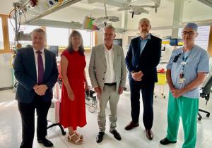 Professor Mark Taylor; Roisin Coulter, Chief Executive South Eastern Trust; Health Minister Mike Nesbitt; Finance Minister John O'Dowd and Downe Hospital theatre manager Paul Reilly at Downe Hospital Day Procedure Unit