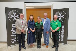 Professor Mark Taylor, Professor Cathy Gormley-Heenan, Chloe Gillespie, Health Minister Mike Nesbitt and Brian Allen.