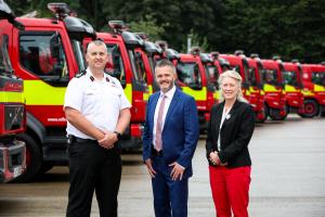 Photo L -R of Aidan Jennings Chief Fire and Rescue Officer - Health Minister Robbie Butler - Paula White 