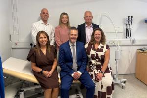 Photo of Lisnaskea Health Centre (back l-r) Dr Paul McCaffrey, Dr Andrea Latimer, Dr Robert Carlile and (l-r front) Practice Manager Maria Nugent and Dr Rachel Wright