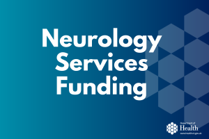 Neurology Services Funding text on decorative background