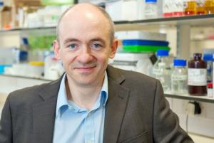 Photo of Professor Danny McAuley with pharmacy wall in the background