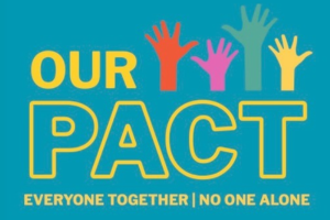 Our Pact logo on decorative background link to video