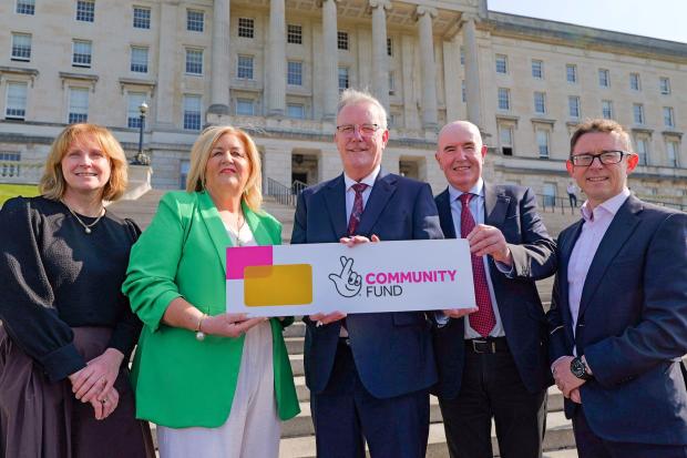 Pictured are L-R Fionnuala Walsh, Head of Funding UK Portfolio, The National Lottery Community Fund, Jacinta Linden, Co-Director of Together for Families, Health Minister Mike Nesbitt, Paul Sweeney, Chair of the Northern Ireland Committee, The National Lottery Community Fund and Peter Toogood, Deputy Secretary, Social Care and Public Health Policy Group.