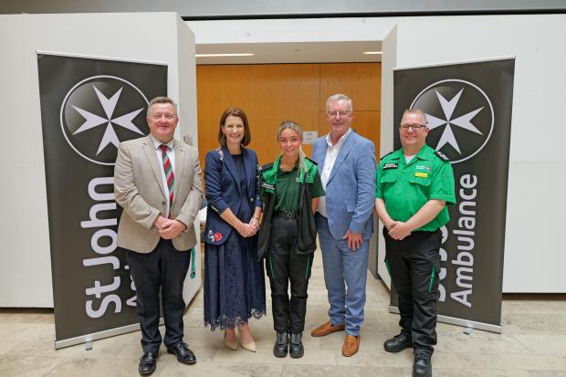 Professor Mark Taylor, Professor Cathy Gormley-Heenan, Chloe Gillespie, Health Minister Mike Nesbitt and Brian Allen.