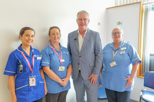 South Eastern Trust&nbsp;paediatric pre-assessment nursing team Sophie Ardis, Katrina Shaw and Lindy Ketley with Health Minister Mike Nesbitt.