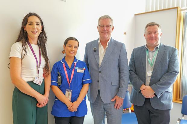 Dr Ciara Mitchell, Sophie Ardis clinical senior nurse, Heath Minister Mike Nesbitt and Professor Mark Taylor. 