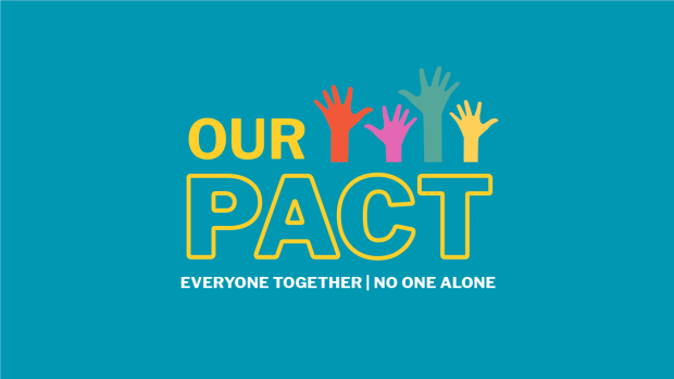 Our Pact logo on decorative background