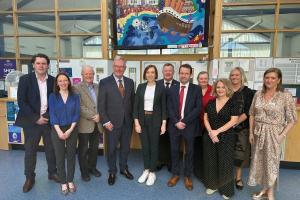 Health Minister Mike Nesbitt and Jennifer Welsh, Chief Executive of the Belfast Trust with the multidisciplinary team hosting a spinal Mega Clinic for over 120 patients at Musgrave Park Hospital today.